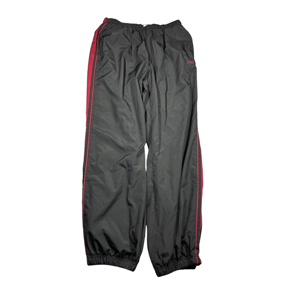 Vintage Y2K Reebok Mens Track Pants Black Red Stripe Mesh Lined Wind Pants Large